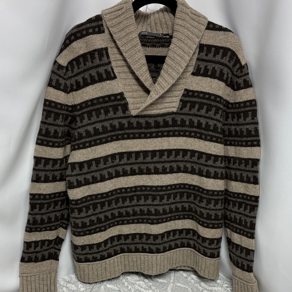 Vince Men's V-Neck Sweater - Taupe and Charcoal